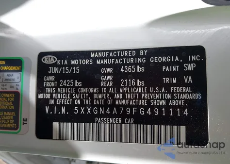 2015 Kia Optima Ex from USA, damaged, VIN 5XXGN4A79FG491114